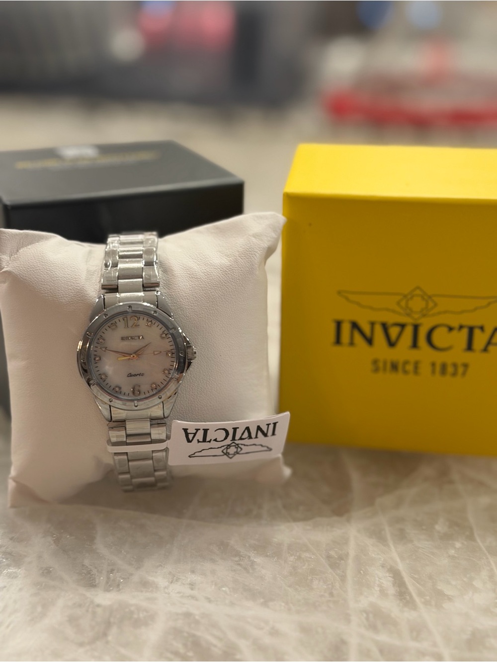NIB Invicta Women's Silver-Tone Mother-of-Pearl Dial Crystal Marker Quartz Watch
